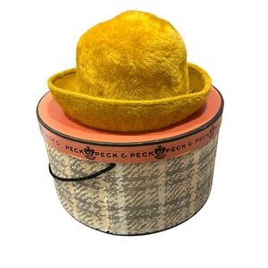 Vintage Peck & Peck Italy Mustard Brushed Fabric Hat w Box Boutique Artsy